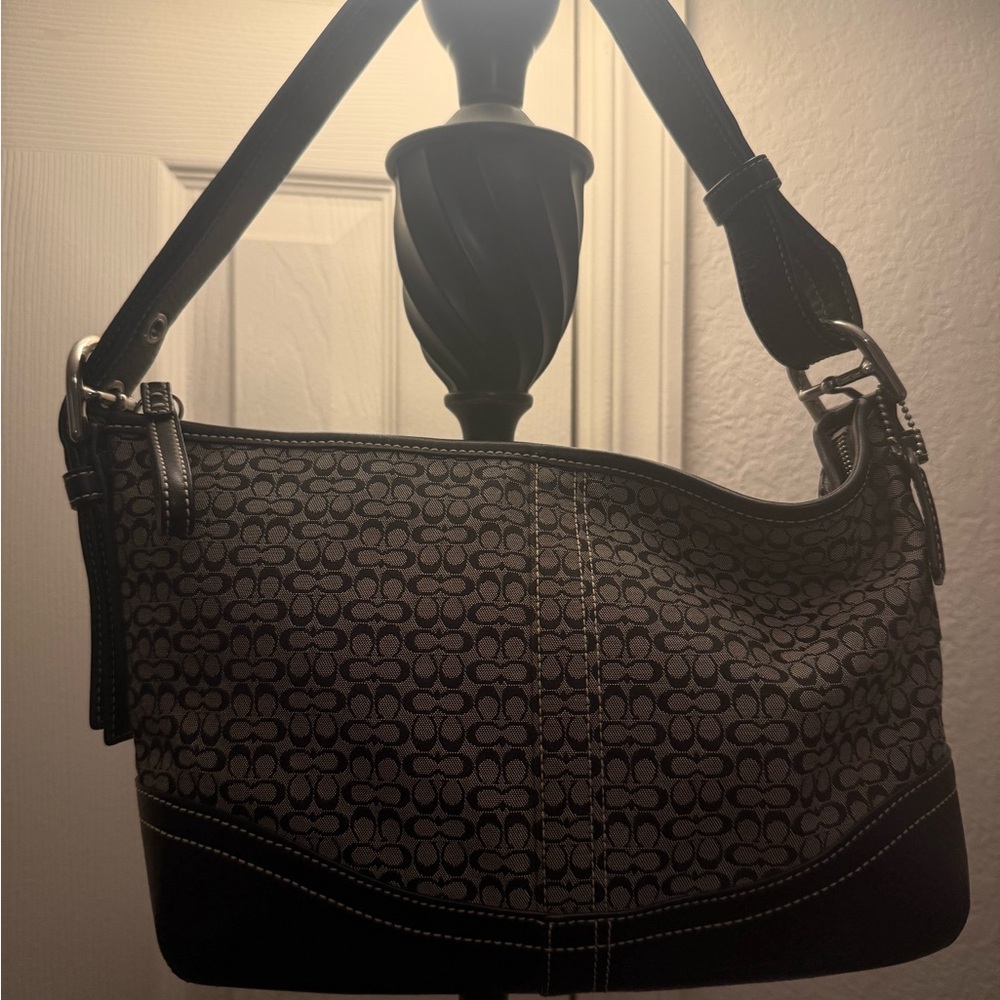 Coach Signature Canvas Hobo Bag in Black Micro C